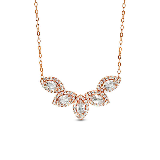 Marquise Lab-Created White Sapphire Five Stone Frame Necklace in 10K Rose Gold - 16.5"