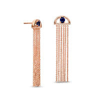 Lab-Created Blue Sapphire Solitaire Tassel Drop Earrings in Sterling Silver with 14K Rose Gold Plate