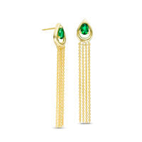 Pear-Shaped Lab-Created Emerald Solitaire Teardrop Frame Tassel Drop Earrings in Sterling Silver with 14K Gold Plate