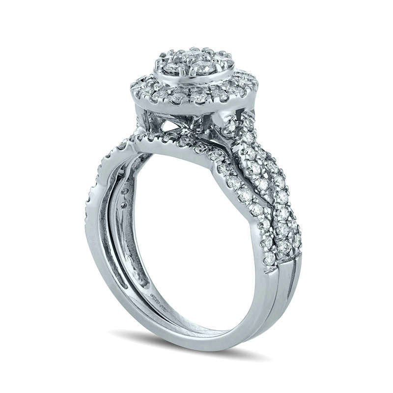 1.0 CT. T.W. Composite Natural Diamond Frame Twist Bridal Engagement Ring Set in Solid 14K White Gold