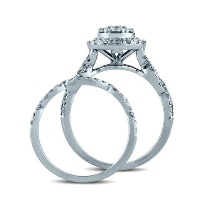 1.0 CT. T.W. Composite Natural Diamond Frame Twist Bridal Engagement Ring Set in Solid 14K White Gold