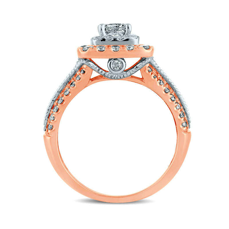 1.5 CT. T.W. Princess-Cut Natural Diamond Double Frame Antique Vintage-Style Engagement Ring in Solid 14K Rose Gold
