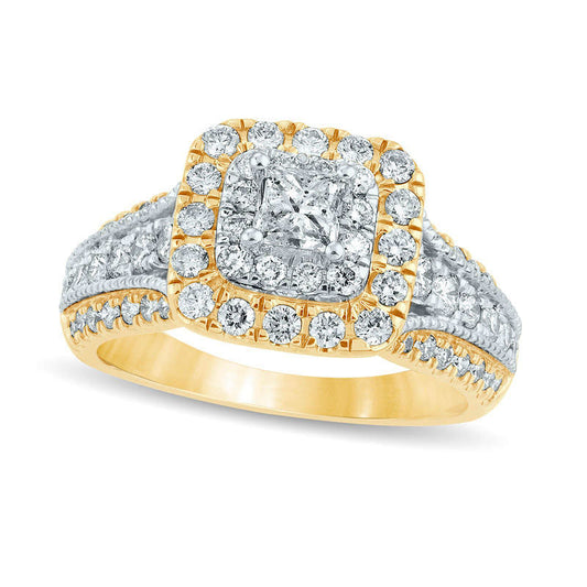 1.5 CT. T.W. Princess-Cut Natural Diamond Double Frame Antique Vintage-Style Engagement Ring in Solid 14K Gold