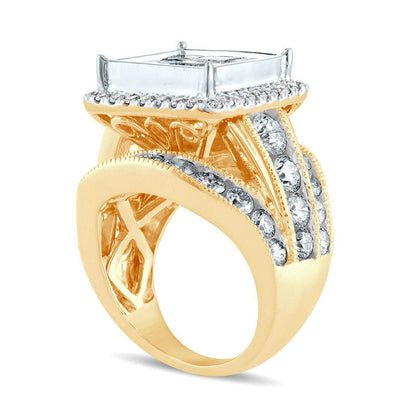 7 CT. T.W. Princess-Cut Composite Natural Diamond Frame Triple Row Antique Vintage-Style Engagement Ring in Solid 14K Gold
