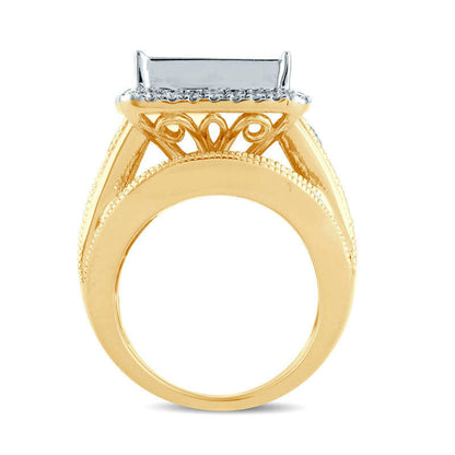7 CT. T.W. Princess-Cut Composite Natural Diamond Frame Triple Row Antique Vintage-Style Engagement Ring in Solid 14K Gold