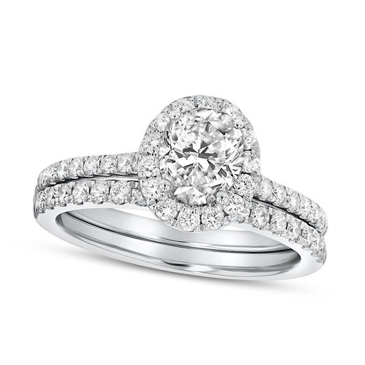 1.33 CT. T.W. Oval Natural Diamond Frame Bridal Engagement Ring Set in Solid 14K White Gold (J/SI2)