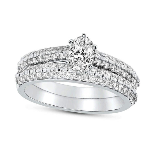 1.0 CT. T.W. Oval Natural Diamond Bridal Engagement Ring Set in Solid 14K White Gold (J/SI2)