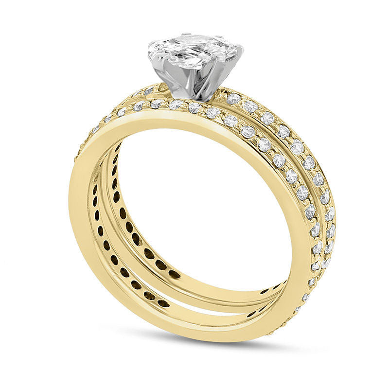 1.0 CT. T.W. Pear-Shaped Natural Diamond Bridal Engagement Ring Set in Solid 14K Gold (J/SI2)