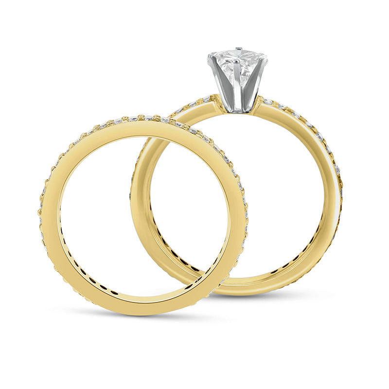 1.0 CT. T.W. Pear-Shaped Natural Diamond Bridal Engagement Ring Set in Solid 14K Gold (J/SI2)