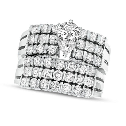 2.5 CT. T.W. Pear-Shaped Natural Diamond Multi-Row Bridal Engagement Ring Set in Solid 14K White Gold (J/SI2)