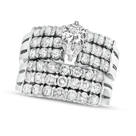 2.5 CT. T.W. Pear-Shaped Natural Diamond Multi-Row Bridal Engagement Ring Set in Solid 14K White Gold (J/SI2)