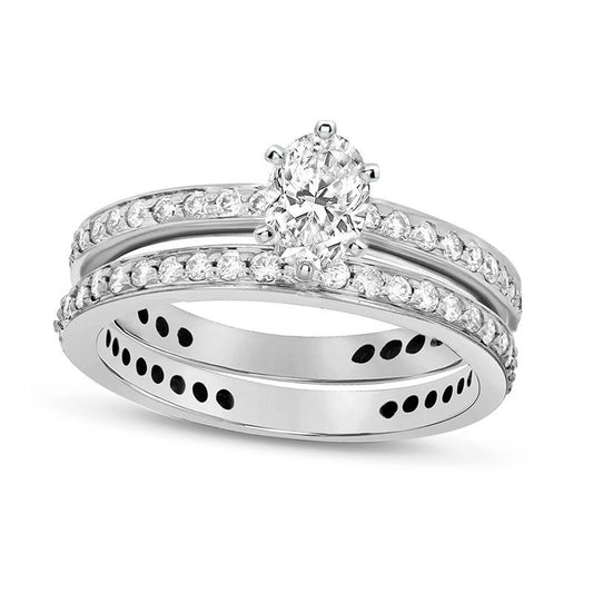 1.0 CT. T.W. Oval Natural Diamond Bridal Engagement Ring Set in Solid 14K White Gold (J/SI2)