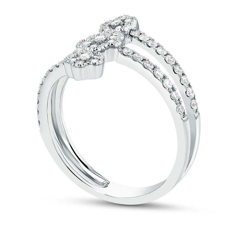 0.63 CT. T.W. Composite Natural Diamond Triple Flower Antique Vintage-Style Ring in Solid 18K White Gold (G/SI1)