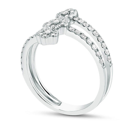 0.63 CT. T.W. Composite Natural Diamond Triple Flower Antique Vintage-Style Ring in Solid 18K White Gold (G/SI1)