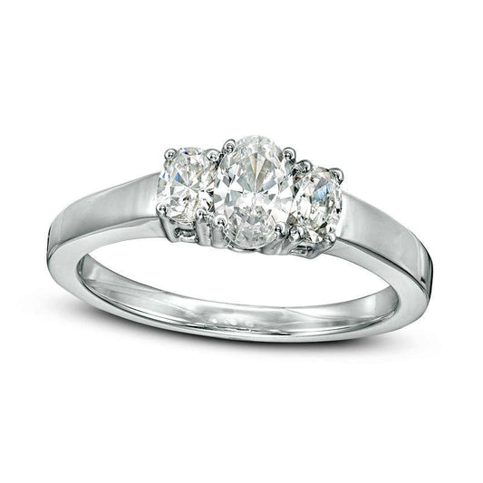 0.50 CT. T.W. Oval Natural Diamond Three Stone Engagement Ring in Solid 14K White Gold