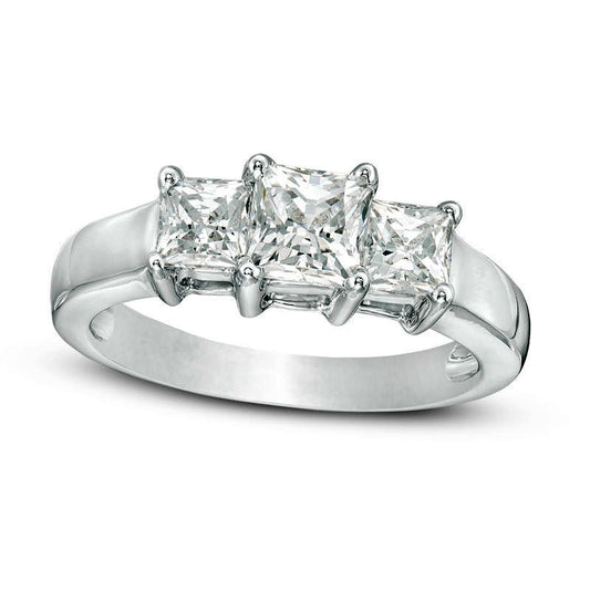 1.5 CT. T.W. Princess-Cut Natural Diamond Three Stone Engagement Ring in Solid 14K White Gold