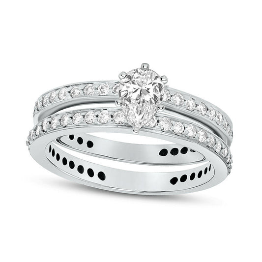 1.0 CT. T.W. Pear-Shaped Natural Diamond Bridal Engagement Ring Set in Solid 14K White Gold (J/SI2)