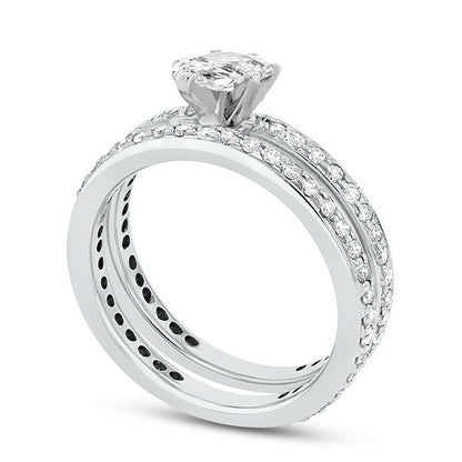 1.0 CT. T.W. Pear-Shaped Natural Diamond Bridal Engagement Ring Set in Solid 14K White Gold (J/SI2)