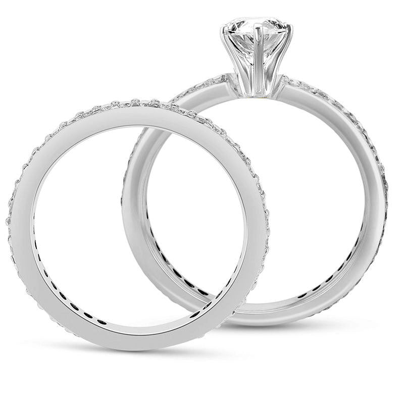 1.0 CT. T.W. Pear-Shaped Natural Diamond Bridal Engagement Ring Set in Solid 14K White Gold (J/SI2)