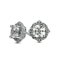 5.0mm Cushion-Cut Lab-Created White Sapphire Quatrefoil Frame Stud Earrings in Sterling Silver