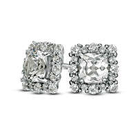 5.0mm Cushion-Cut Lab-Created White Sapphire Frame Stud Earrings in Sterling Silver