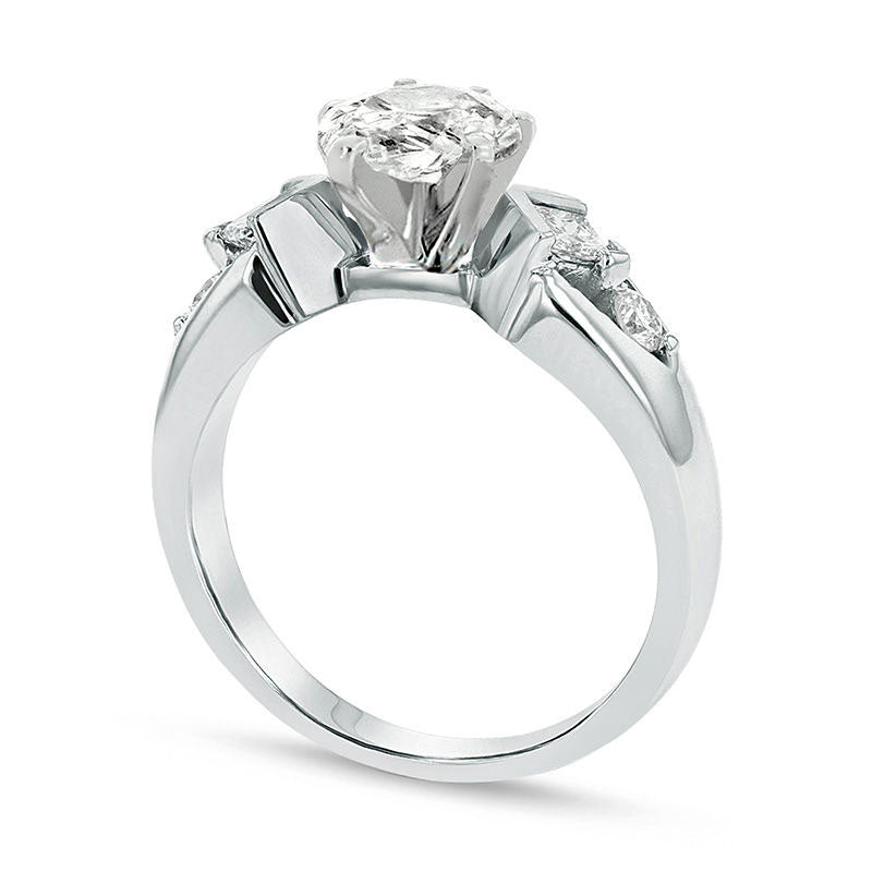 1.0 CT. T.W. Pear-Shaped Natural Diamond V-Sides Engagement Ring in Solid 14K White Gold (J/SI2)