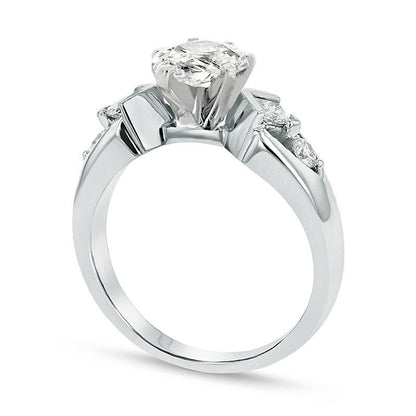 1.0 CT. T.W. Pear-Shaped Natural Diamond V-Sides Engagement Ring in Solid 14K White Gold (J/SI2)