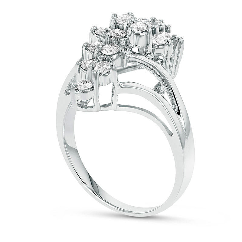 0.75 CT. T.W. Composite Natural Diamond "S" Waterfall Bypass Ring in Solid 14K White Gold (H/SI2)