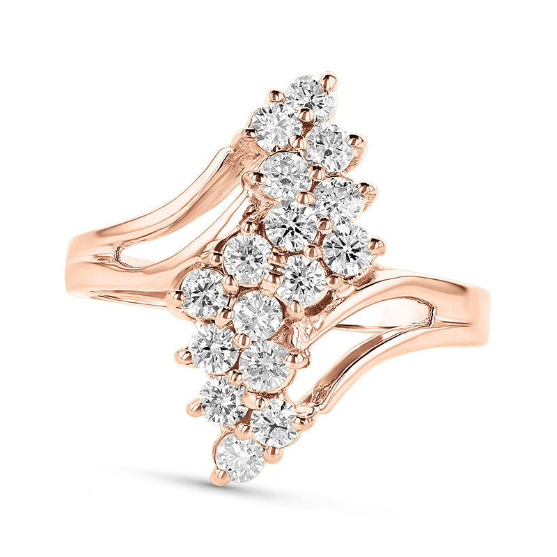 0.75 CT. T.W. Composite Natural Diamond "S" Waterfall Bypass Ring in Solid 14K Rose Gold (H/SI2)