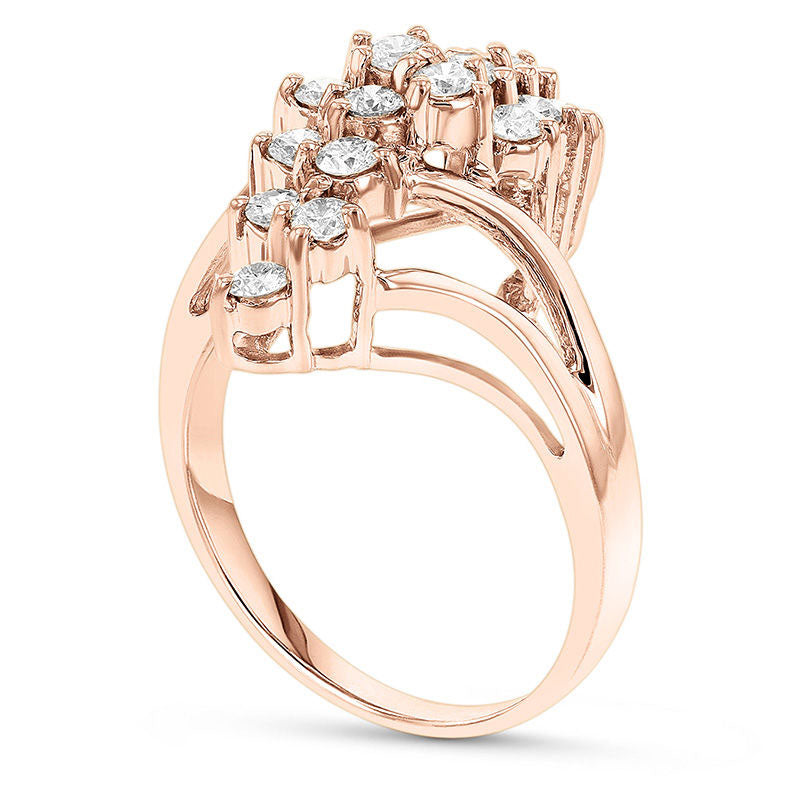 0.75 CT. T.W. Composite Natural Diamond "S" Waterfall Bypass Ring in Solid 14K Rose Gold (H/SI2)