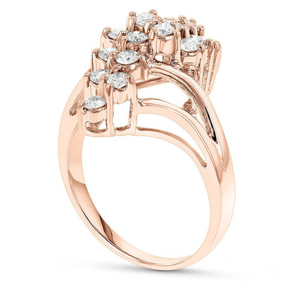 0.75 CT. T.W. Composite Natural Diamond "S" Waterfall Bypass Ring in Solid 14K Rose Gold (H/SI2)