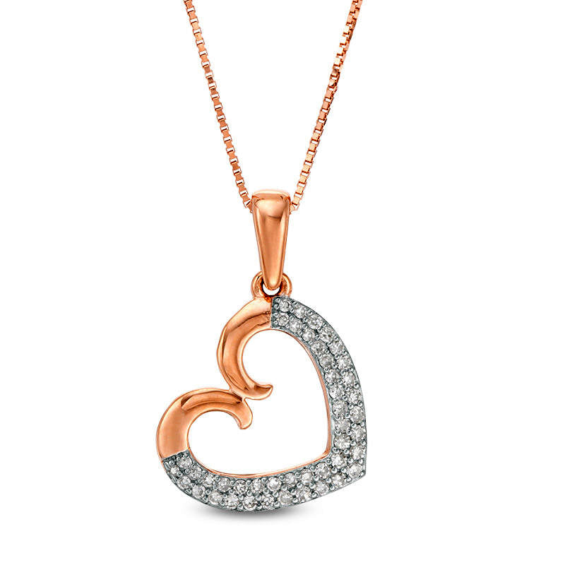0.13 CT. T.W. Natural Diamond Tilted Swirl Heart Pendant in 10K Rose Gold