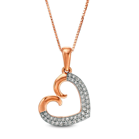 0.13 CT. T.W. Natural Diamond Tilted Swirl Heart Pendant in 10K Rose Gold