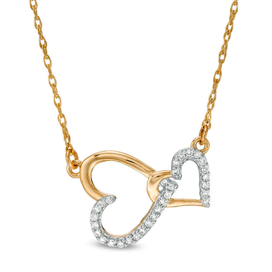0.05 CT. T.W. Natural Diamond Sideways Interlocking Heart Necklace in 10K Yellow Gold