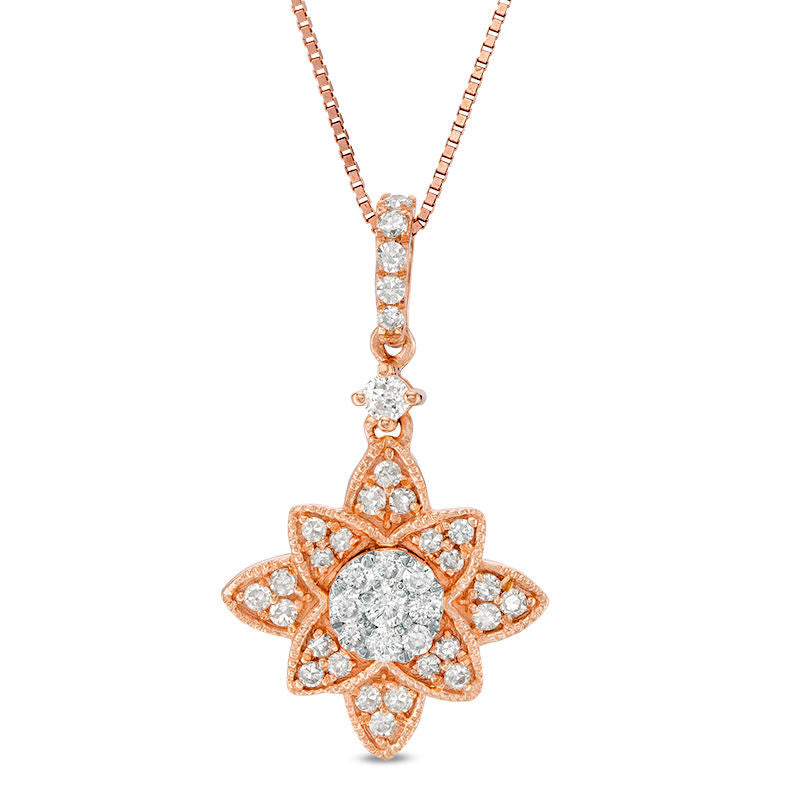 0.25 CT. T.W. Natural Diamond Flower Antique Vintage-Style Pendant in 10K Rose Gold