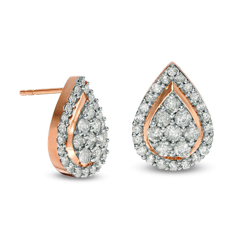 1 CT. T.W. Composite Diamond Teardrop Frame Stud Earrings in 10K Rose Gold