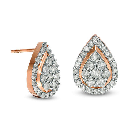 1 CT. T.W. Composite Diamond Teardrop Frame Stud Earrings in 10K Rose Gold