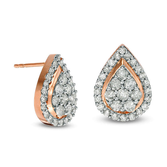 1 CT. T.W. Composite Diamond Teardrop Frame Stud Earrings in 10K Rose Gold
