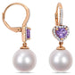 11.0 - 12.0mm Cultured Freshwater Pearl, Amethyst and 0.2 CT. T.W. Diamond Frame Drop Earrings in 10K Rose Gold