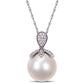 11.0 - 12.0mm Cultured Freshwater Pearl and 0.1 CT. T.W. Natural Diamond Petals Pendant in 10K White Gold - 17"