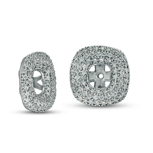 0.63 CT. T.W. Diamond Triple Cushion Frame Earring Jackets in 14K White Gold