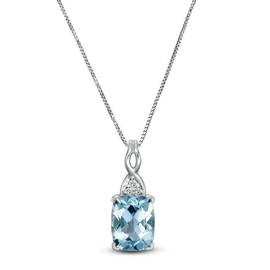 Elongated Cushion-Cut Aquamarine and Natural Diamond Accent Tri-Top Pendant in 10K White Gold