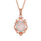 Oval Lab-Created Opal and White Sapphire Ornate Scroll Frame Drop Pendant in Sterling Silver with 14K Rose Gold Plate