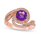 7.0mm Cushion-Cut Amethyst and 0.33 CT. T.W. Natural Diamond Swirl Bypass Ring in Solid 10K Rose Gold