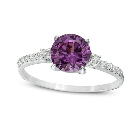 7.0mm Lab-Created Alexandrite and 0.13 CT. T.W. Diamond Engagement Ring in Solid 10K White Gold
