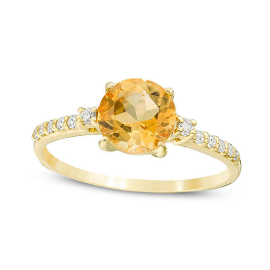 7.0mm Citrine and 0.13 CT. T.W. Natural Diamond Engagement Ring in Solid 10K Yellow Gold