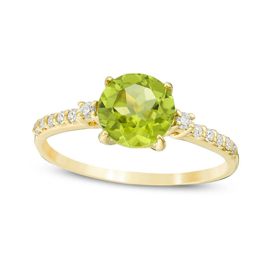 7.0mm Peridot and 0.13 CT. T.W. Natural Diamond Engagement Ring in Solid 10K Yellow Gold