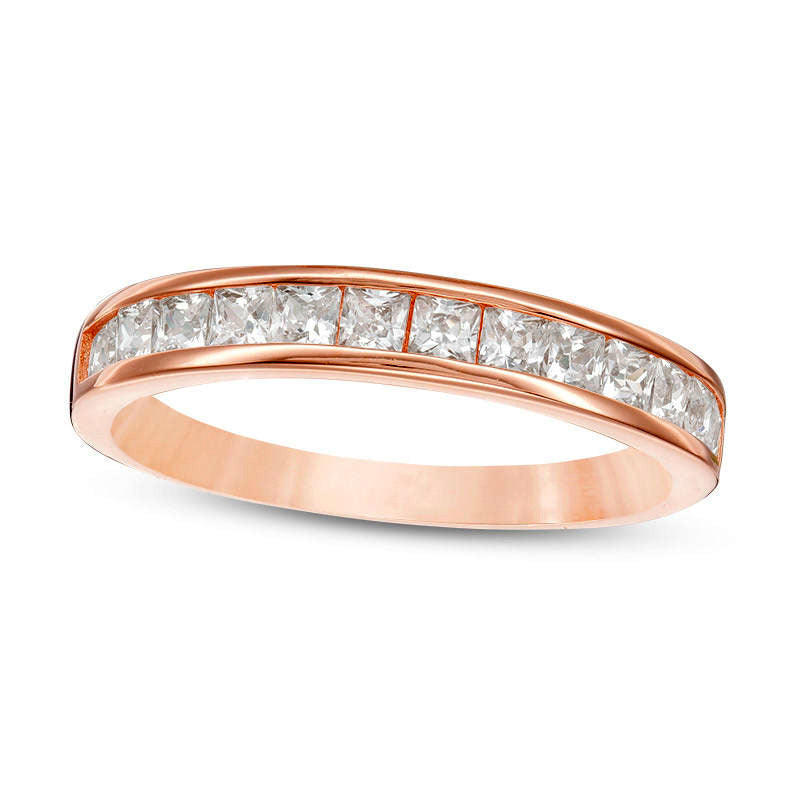 Princess-Cut Lab-Created White Sapphire Channel-Set Wedding Band in Sterling Silver with Solid 14K Rose Gold Plate