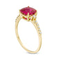 7.0mm Cushion-Cut Lab-Created Ruby and 0.13 CT. T.W. Diamond Engagement Ring in Solid 10K Yellow Gold