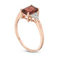 Emerald-Cut Garnet and 0.13 CT. T.W. Natural Diamond Tri-Sides Engagement Ring in Solid 10K Rose Gold